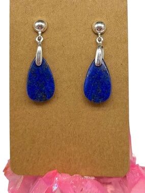 Lapis Lazuli Earrings Solid 925 Sterling Silver Dangle Drop Blue Stone